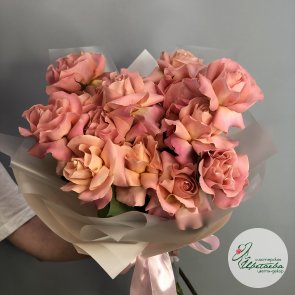 Букет «Розовый фламинго» из 15 французских роз