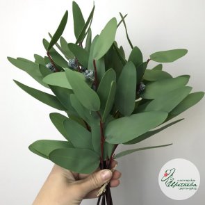 Искусственный зеленый пучок эвкалипта популус с ягодами (8 веточек)