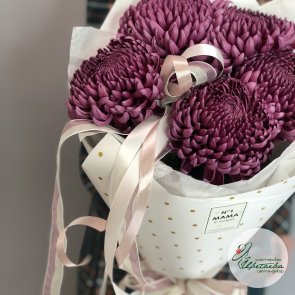 Букет из 5 пурпурных хризантем для мамы