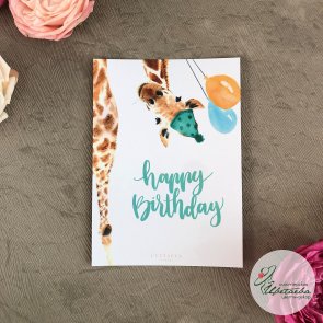 Открытка «Happy birthday» с жирафом