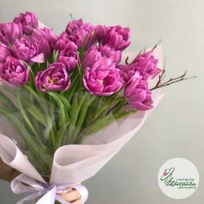 Букет на 8 марта подруге из 25 пионовидных тюльпанов